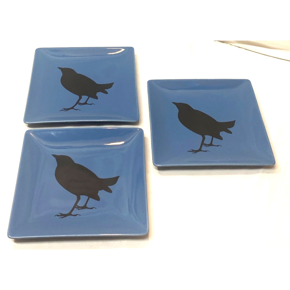 3 West Elm Crow Silhouette Square Dish Dessert App. 7.75" - Picture 2 of 5